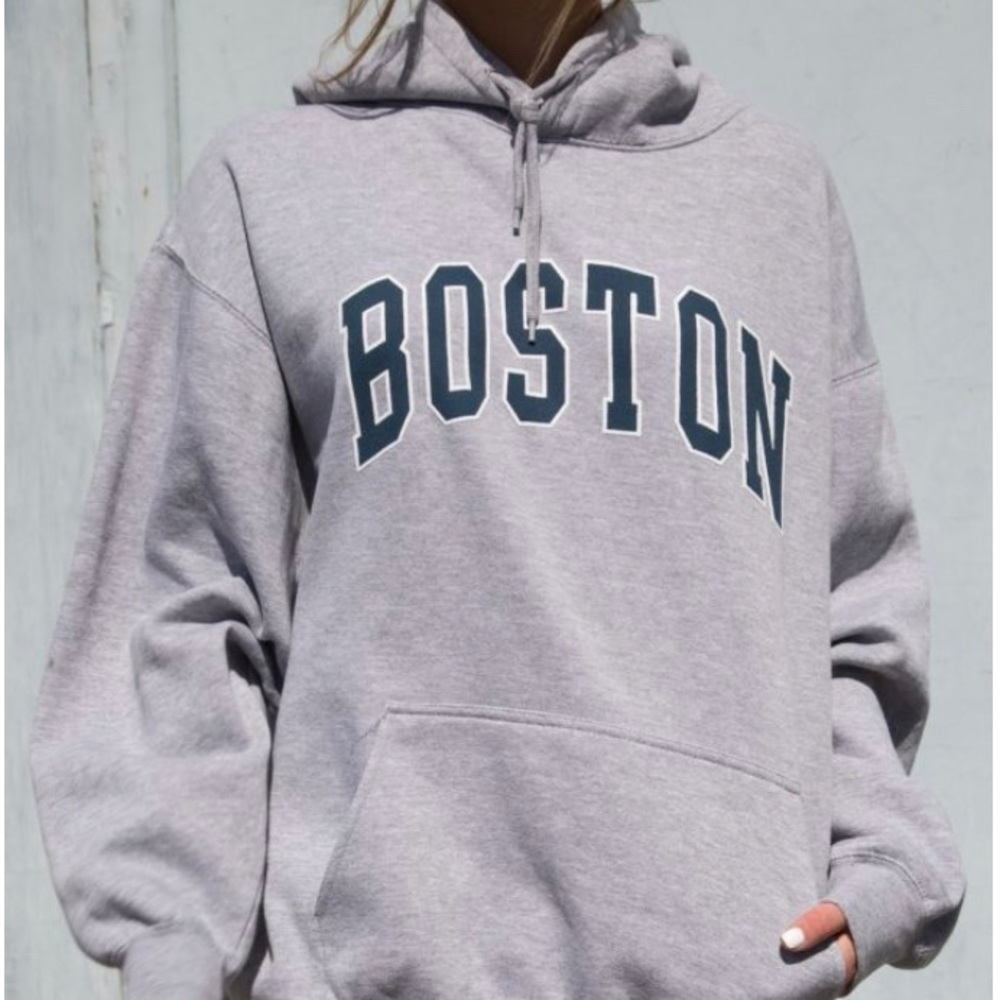 Brandy Melville John Galt Boston Hoodie Oversized Heather Gray Blue